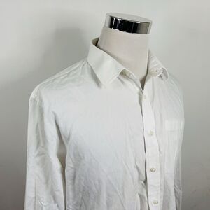Nordstrom 17 34/35 Non Iron Trim Fit Dress Shirt All White 100% Cotton Formal